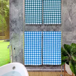 Athom Living Green & Blue 4 Pieces Checked Cotton 150 GSM Bath Towels-image-72