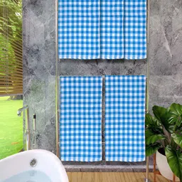Athom Living Blue & White 5 Pieces Checked Cotton 150 GSM Bath Towels-image-55