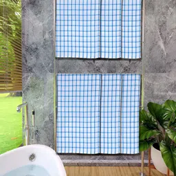 Athom Living Blue & White 6 Pieces Checked Cotton 150 GSM Bath Towel-56
