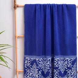 Sassoon Blue & White Printed Pure Cotton 380 GSM Bath Towel-image-96