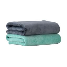 Yellow Weaves Grey & Green 2 Pcs 400 GSM Microfibre Anti-Bacterial & Quick Dry Hand Towels-3