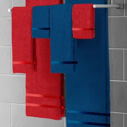 Story@home Red & Navy Blue 6 Pieces Solid 450 GSM Towel Set-image-6