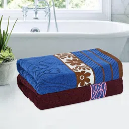 Kuber Industries Maroon & Blue 2 Pieces Printed Cotton 150 GSM Bath Towel-image-83