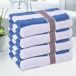 Kuber Industries White & Blue 4 Pieces Striped Cotton 150 GSM Bath Towels-96