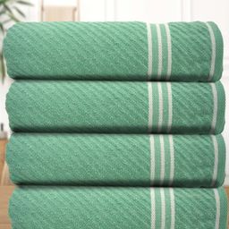 Athom Living Green & White 4 Pieces Striped 400 GSM Cotton Bath Towels-image-55
