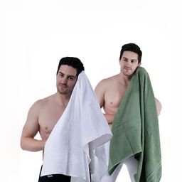 Dollar Socks White & Green 2 Pieces Cotton 600 GSM Bath Towel-image-48