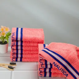 Nautica Set Of 12 Coral Pink Solid Pure Cotton 500 GSM Face Towels-11