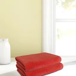 SPACES Set Of 2 Red Solid Cotton 450 GSM Hand Towels-3