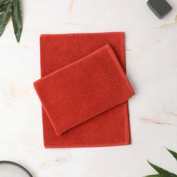 SPACES Set of 2 Red Solid Cotton 450 GSM Hand Towels-image-102