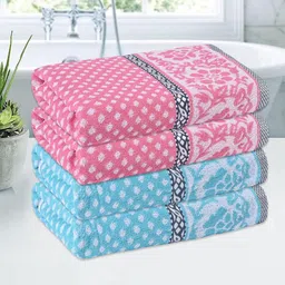 Kuber Industries Blue & Pink 4 Pieces Printed Cotton 150 GSM Bath Towel-image-91