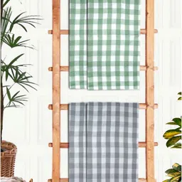 Athom Living Green & Grey 4 Printed Cotton 210 GSM Bath Towel-image-42