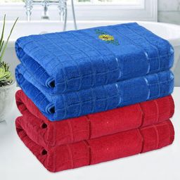 Kuber Industries Blue & Red 4 Pieces Printed Cotton 150 GSM Bath Towel-20