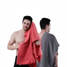 Dollar Socks Grey & Pink 2 Pieces Cotton 600 GSM Bath Towels-image-41