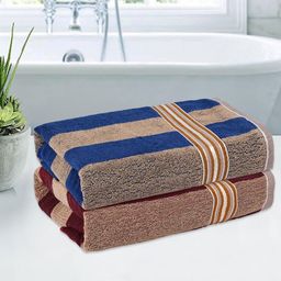 Kuber Industries Cream-Coloured & Blue 2 Pieces Striped Cotton 150 GSM Bath Towel-image-47
