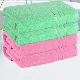 Kuber Industries Pink & Green 4 Pieces Striped Cotton 144 GSM Bath Towels-76