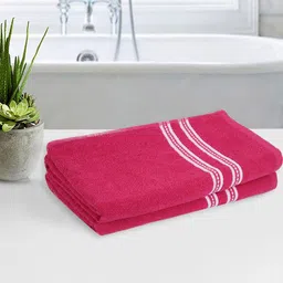 Aura Pink & White 2 Pieces Thread Work Striped Cotton 500 GSM Bath Towels-picture-30