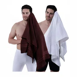 Dollar Socks White & Brown 2 Pieces Cotton 600 GSM Bath Towels-image-11