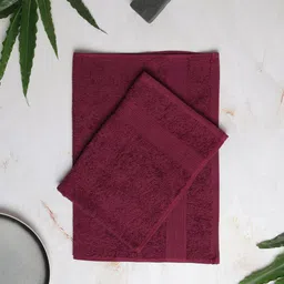 SPACES Set Of 2 Maroon Solid 400 GSM Cotton Hand Towels-49
