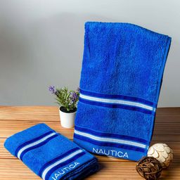 Nautica Set Of 2 Blue Solid Pure Cotton 500 GSM Hand Towels-18