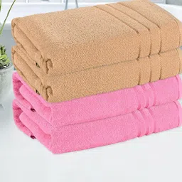 Kuber Industries Pink & Brown 4 Pieces Striped Cotton 150 GSM Bath Towels-80