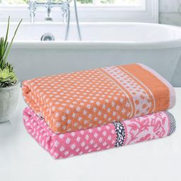 Kuber Industries Pink & Orange 2 Pieces Printed Cotton 150 GSM Bath Towels-picture-25
