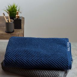 Nautica Set Of 2 Solid Blue & Grey Pure Cotton 600 GSM Bath Towels-17