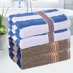Kuber Industries Cream-Coloured & Blue 4 Pieces Striped Cotton 144 GSM Bath Towel-image-19