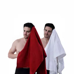 Dollar Socks Red & White 2 Pieces Cotton 600 GSM Bath Towel-picture-22
