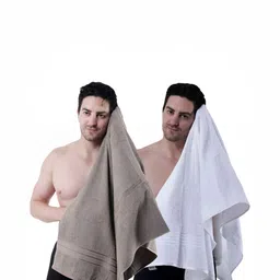 Dollar Socks White & Grey 2 Pieces Cotton 600 GSM Bath Towels-image-57