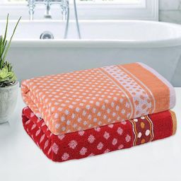 Kuber Industries Red & Orange 2 Pieces Printed Cotton 150 GSM Bath Towels-25