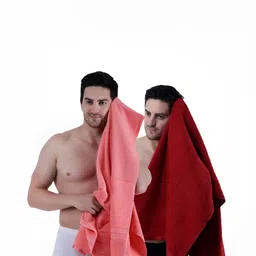 Dollar Socks Maroon & Peach 2 Pieces Cotton 600 GSM Bath Towel-image-76