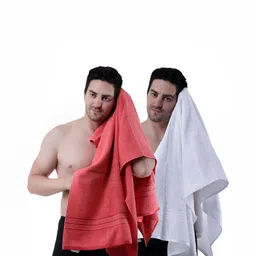 Dollar Socks White & Pink 2 Pieces Cotton 600 GSM Bath Towels-16