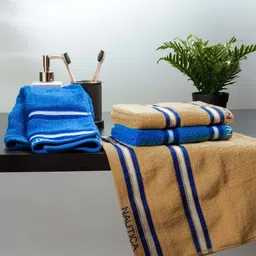 Nautica Beige & Blue 4 Pieces 500 GSM Zero Twist Pure Cotton Hand Towels-image-80