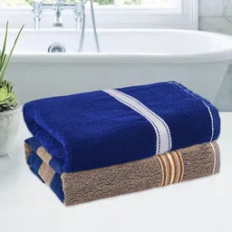 Kuber Industries Cream & Blue 2 Pieces Striped Cotton 150 GSM Bath Towel-95