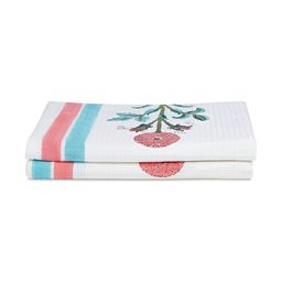 India Circus by Krsnaa Mehta Peach & White 2 Pieces Printed Cotton 170 GSM Hand Towels-10