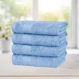 MYTRIDENT Blue 4 Pieces Cotton 500 GSM Highly Absorbent Hand Towels-6