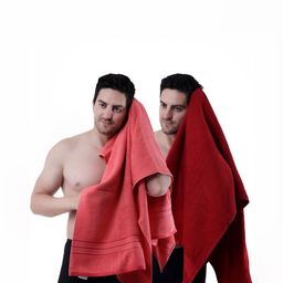 Dollar Socks Red & Pink 2 Pieces Cotton 600 GSM Bath Towels-image-63