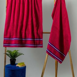 Nautica Set Of 2  Burgundy Striped 500 GSM Pure Cotton Bath Towels-image-43