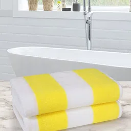 Aura Yellow & White 2 Pieces Block Stripes 500 GSM Bath Towels-picture-28