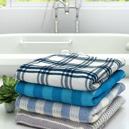 Athom Trendz Pack Of 4 Checked Pure Cotton 210 GSM Bath Towel-43