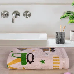 RANGOLI Kids Beige & Green Printed 380 GSM Pure Cotton Bath Towel-picture-37