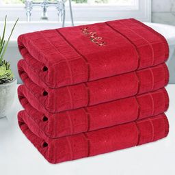 Kuber Industries Red 4 Pieces Embroidery Cotton 144 GSM Bath Towels-image-40
