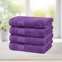 MYTRIDENT Purple 4 Pieces Cotton 500GSM Highly Absorbent Reversible Hand Towels-picture-13