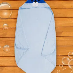 Baby Moo Infants Blue Printed 210 GSM Cotton Hooded Bath Towel-44