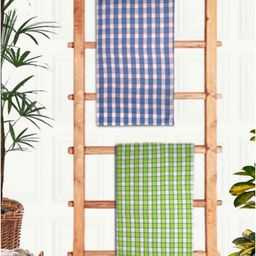 Athom Living White & Green 2 Pieces Printed Cotton 210 GSM Bath Towels-image-86