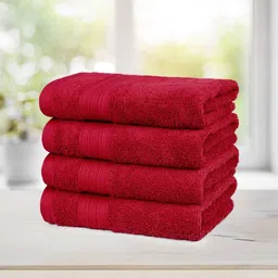 MYTRIDENT Red 4 Pieces Pure Cotton 500 GSM Highly Absorbent Hand Towels-12