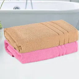 Kuber Industries Pink & Brown 2 Pieces Striped Cotton 150 GSM Bath Towel-29