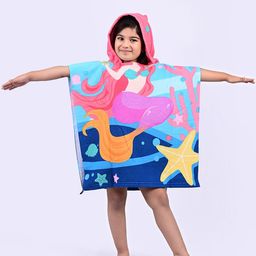 Yellow Bee Blue & Pink Mermaid Printed 250GSM Microfiber Hooded Bath Towel-16