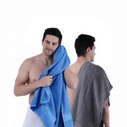 Dollar Socks Grey & Blue 2 Pieces Cotton 600 GSM Bath Towels-image-83