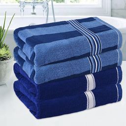 Kuber Industries Blue & White 4 Pieces Striped Cotton 150 GSM Bath Towels-image-90